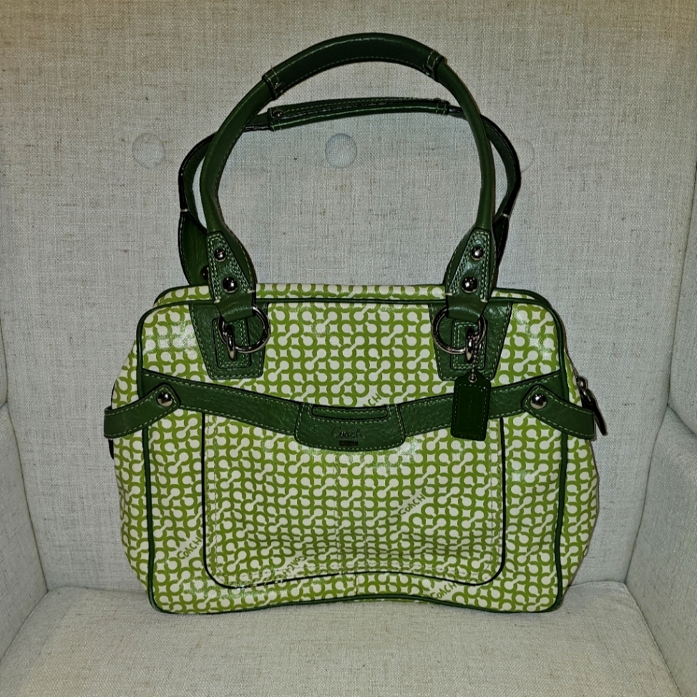 Coach Green and White Patterned Shoulder Bag